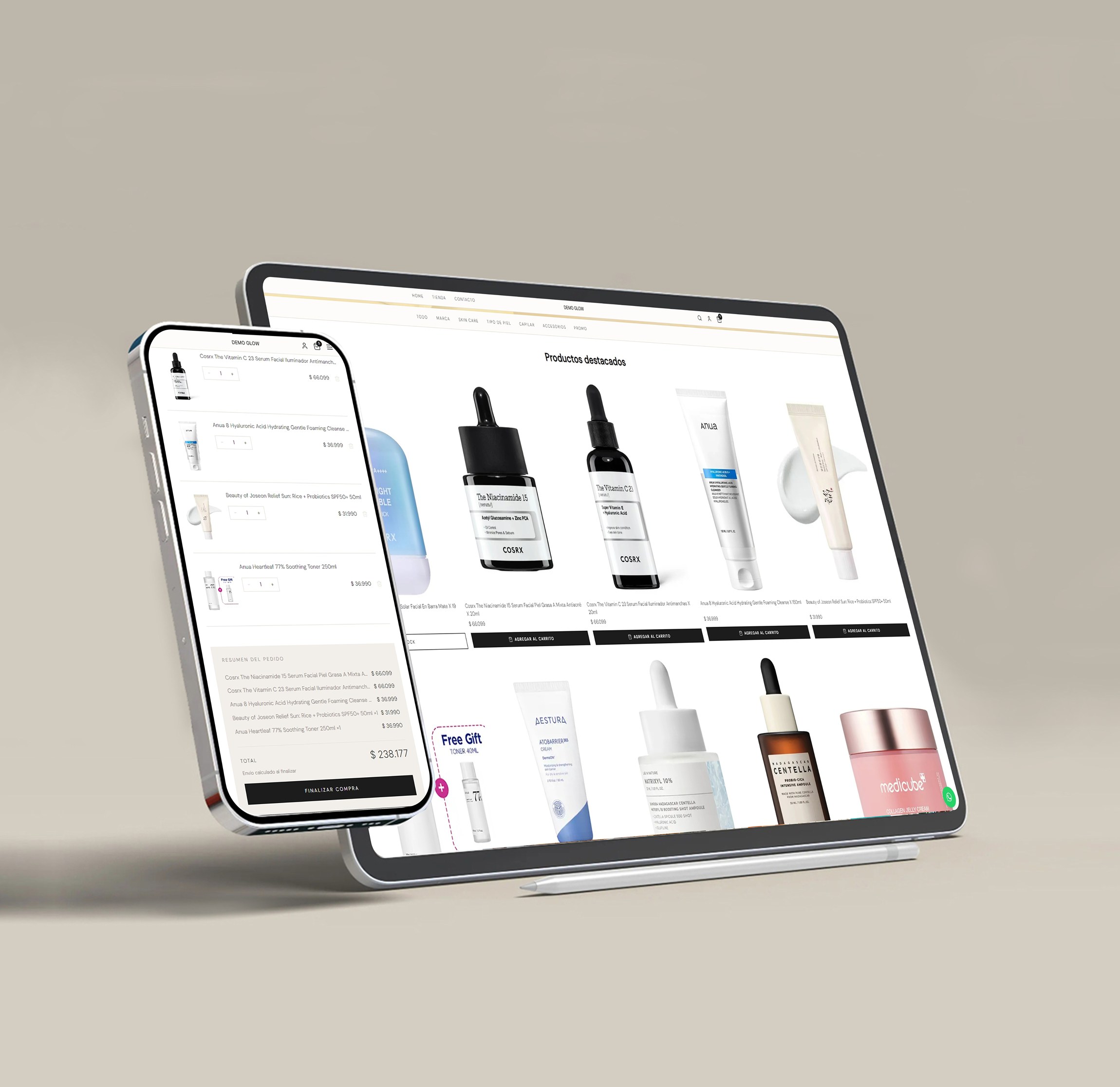 Demo tienda Glow - productos destacados
